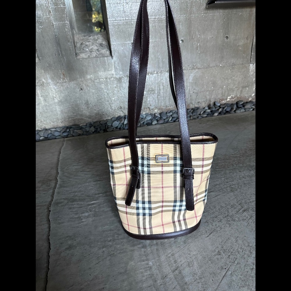 Burberry Beige and Brown Checkered Tote